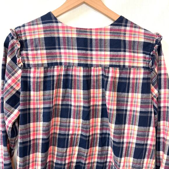 ISABELLA SINCLAIR Abilene Ruffle Henley Shirt Size L Plaid Flannel Cozy Feminine - Picture 6 of 12